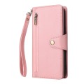 For Samsung Galaxy A34 Rivet Buckle 9 Cards Three Fold Leather Phone Case(Rose Gold)