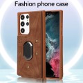 For Samsung Galaxy S23 Ultra 5G Armor Ring Wallet Back Cover Phone Case(Brown)