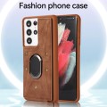 For Samsung Galaxy S21 Ultra 5G Armor Ring Wallet Back Cover Phone Case(Brown)