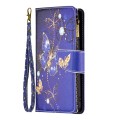 For Samsung Galaxy M14 5G Colored Drawing Pattern Zipper Leather Phone Case(Purple Butterfly)