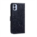 For Samsung Galaxy A04e Lace Flower Embossing Flip Leather Phone Case(Dark Blue)