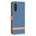 For Samsung Galaxy A24 4G Color Block Denim Texture Leather Phone Case(Dark Blue)