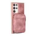 For Samsung Galaxy S23 Ultra 5G Zipper Card Bag Back Cover Phone Case(Pink)