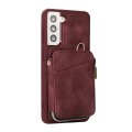 For Samsung Galaxy S21 5G Zipper Card Bag Back Cover Phone Case(Wine Red)