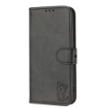For Xiaomi Redmi Note 12 5G Global Embossed Happy Cat Pattern Flip Leather Phone Case(Black)