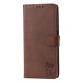 For Samsung Galaxy A54 5G Embossed Happy Cat Pattern Flip Leather Phone Case(Brown)