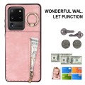 For Samsung Galaxy S20 Ultra Retro Ring and Zipper RFID Card Slot Phone Case(Pink)