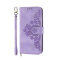 For OPPO Reno8 4G Global Skin-feel Flowers Embossed Wallet Leather Phone Case(Purple)