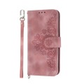 For Samsung Galaxy A24 4G Global Skin-feel Flowers Embossed Wallet Leather Phone Case(Pink)