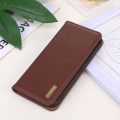 For Motorola Moto G34 KHAZNEH Nappa Top Layer Cowhide Leather Phone Case(Brown)