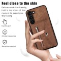 For Samsung Galaxy S23 Ultra 5G Zipper RFID Card Slots Phone Case with Short Lanyard(Brown)