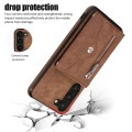 For Samsung Galaxy S22 Ultra 5G Zipper RFID Card Slots Phone Case with Short Lanyard(Brown)