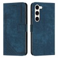 For Samsung Galaxy S23+ 5G Skin Feel Stripe Pattern Leather Phone Case with Lanyard(Blue)