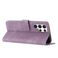 For Samsung Galaxy S22 Ultra 5G Skin Feel Stripe Pattern Leather Phone Case with Lanyard(Purple)