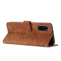 For Samsung Galaxy S20 Skin Feel Stripe Pattern Leather Phone Case with Lanyard(Brown)