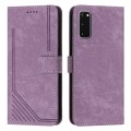 For Samsung Galaxy S20 Skin Feel Stripe Pattern Leather Phone Case with Lanyard(Purple)