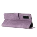 For Samsung Galaxy S20 Skin Feel Stripe Pattern Leather Phone Case with Lanyard(Purple)