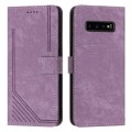 For Samsung Galaxy S10 Skin Feel Stripe Pattern Leather Phone Case with Lanyard(Purple)