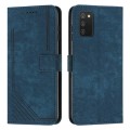 For Samsung Galaxy A03s 166mm Skin Feel Stripe Pattern Leather Phone Case with Lanyard(Blue)