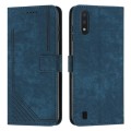 For Samsung Galaxy A10 / M10 Skin Feel Stripe Pattern Leather Phone Case with Lanyard(Blue)