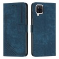 For Samsung Galaxy A12 4G / M12 / F12 4G Skin Feel Stripe Pattern Leather Phone Case with Lanyard(Bl