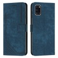 For Samsung Galaxy A31 Skin Feel Stripe Pattern Leather Phone Case with Lanyard(Blue)