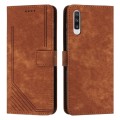 For Samsung Galaxy A50 / A30s / A50s Skin Feel Stripe Pattern Leather Phone Case with Lanyard(Brown)