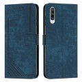 For Samsung Galaxy A50 / A30s / A50s Skin Feel Stripe Pattern Leather Phone Case with Lanyard(Blue)