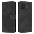 For Samsung Galaxy A51 4G / M40s Skin Feel Stripe Pattern Leather Phone Case with Lanyard(Black)