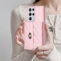 For Samsung Galaxy S21 Ultra 5G Horizontal Metal Buckle Wallet Rhombic Leather Phone Case(Pink)