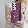 For Samsung Galaxy S21 Ultra 5G Horizontal Metal Buckle Wallet Rhombic Leather Phone Case(Dark Purpl