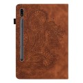 For Samsung Galaxy Tab S9 / S9 FE Peacock Embossed Pattern Leather Tablet Case(Brown)