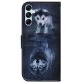 For Samsung Galaxy M14 Coloured Drawing Flip Leather Phone Case(Wolf and Dog)