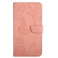 For vivo V27 HT03 Skin Feel Butterfly Embossed Flip Leather Phone Case(Pink)
