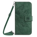 For Sony Xperia 10 V HT04 Skin Feel Sun Flower Embossed Flip Leather Phone Case with Lanyard(Green)