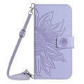 For Sony Xperia 10 V HT04 Skin Feel Sun Flower Embossed Flip Leather Phone Case with Lanyard(Purple)