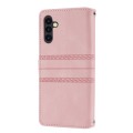 For Samsung Galaxy A14 5G Embossed Stripes Skin Feel Leather Phone Case(Pink)