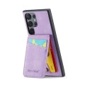 For Samsung Galaxy S22 Ultra 5G Fierre Shann Crazy Horse Card Holder Back Cover PU Phone Case(Purple