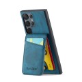 For Samsung Galaxy S22 Ultra 5G Fierre Shann Crazy Horse Card Holder Back Cover PU Phone Case(Blue)
