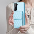 For Samsung Galaxy S21 FE 5G Vertical Wallet Rhombic Leather Phone Case(Blue)