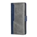 For Nokia C32 Contrast Color Side Buckle Leather Phone Case(Blue + Grey)