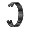 For Huawei Band 8 16mm Three Strains Metal Replacement Watch Band(Black)