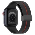 Two Color Folding Buckle Silicone Watch Band For Apple Watch 8 45mm(Black+Red)