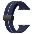 Two Color Folding Buckle Silicone Watch Band For Apple Watch 5 44mm(Midnight Blue+White)