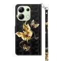 For Xiaomi Redmi Note 13 4G 3D Painted Pattern Leather Phone Case(Golden Butterfly)