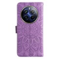 For Realme 12 Pro+ Embossed Sunflower Leather Phone Case(Purple)