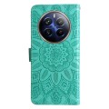 For Realme 12 Pro+ Embossed Sunflower Leather Phone Case(Green)