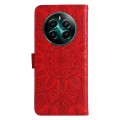 For Realme 12+ Embossed Sunflower Leather Phone Case(Red)