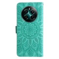 For Realme 12+ Embossed Sunflower Leather Phone Case(Green)