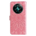 For Realme 12+ Embossed Sunflower Leather Phone Case(Rose Gold)